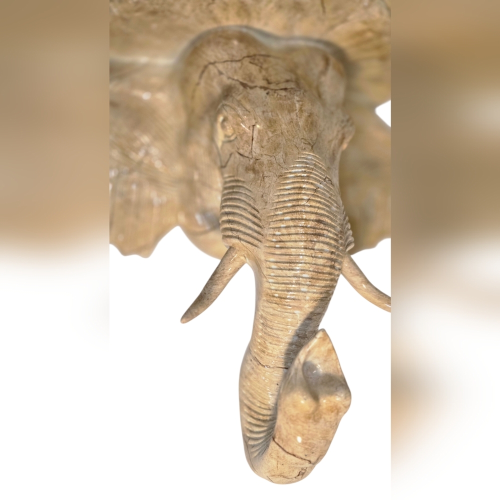Elephant Head Resin Decorative Wall Shelf Faux Carved Old World Style Tusks NEW - Picture 4 of 9